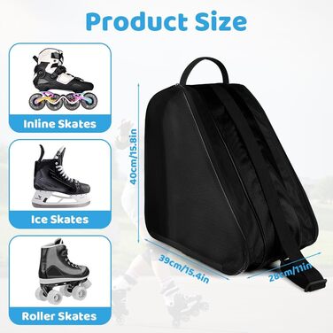 Сумка для роликів Flintronic, сумка для інлайнів, сумка для скейтборду, сумка для ковзанів з регульованим плечовим ременем, велика місткість (чорна)