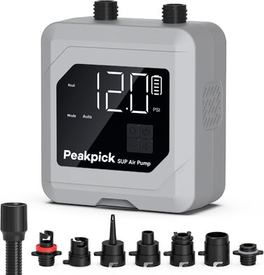 Електрична SUP-насос Peakpick 20PSI з акумулятором, для SUP, серфінгу, наметів, матраців. Швидке надування та здування, автовимкнення, сірий