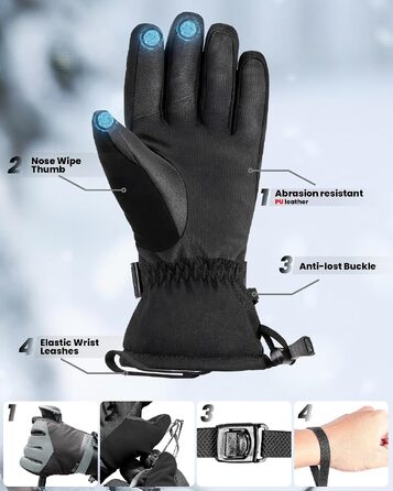 Зимові гірськолижні рукавички OutdoorMaster з ізоляцією 3M Thinsulate, терморукавички для чоловіків та жінок, чорно-сірі, розмір S
