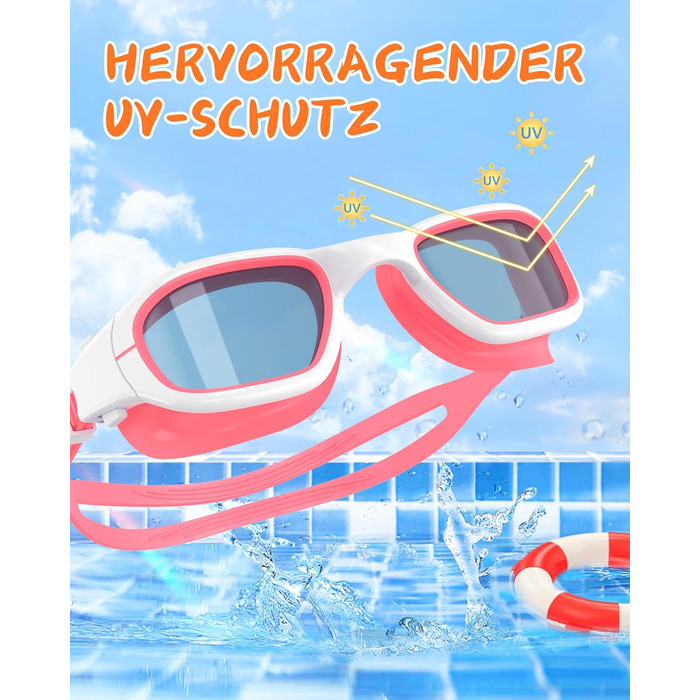 Дитячі окуляри для плавання, маски для снорклінгу для дітей 6-14 років, антизапітніння, захист від УФ, без витоку, широке поле зору, окуляри для плавання для хлопчиків та дівчаток білого та оранжевого кольорів