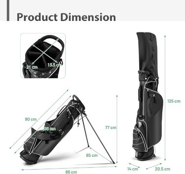 LIFEZEAL Гольф-сумка: портативна сумка для ключок з 4 перегородками, сумка-станд для гольфу з регульованим плечовим ременем, легка чорна сумка для чоловіків та жінок