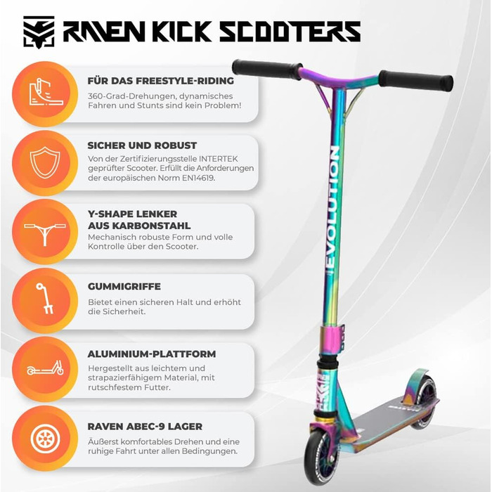 Трюковий самокат Raven Evolution Master для дітей від 5 років і дорослих, 360°, фристайл, міський, з підшипниками ABEC 9