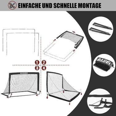 Дитячі футбольні ворота Klappbares Fußballtor 120x90 см та 150x120 см з мішком для транспортування та анкерами для кріплення - для саду, пляжу