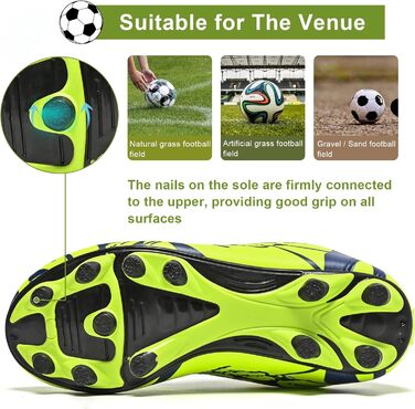 Дитячі футбольні бутси Unisex, дихаючі, для хлопчиків та дівчаток, легкі, з антиковзаючою підошвою, розміри 28-37 (34 EU), блакитний/зелений