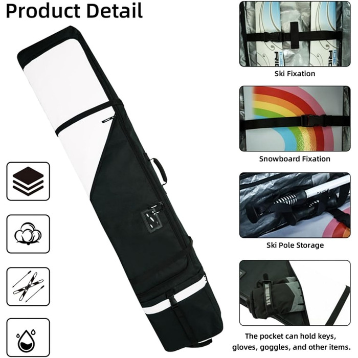 Чохол для сноуборда AUMTISC, чорний/синій, для сноубордів 155-180 см, водонепроникний, з регульованими ременями