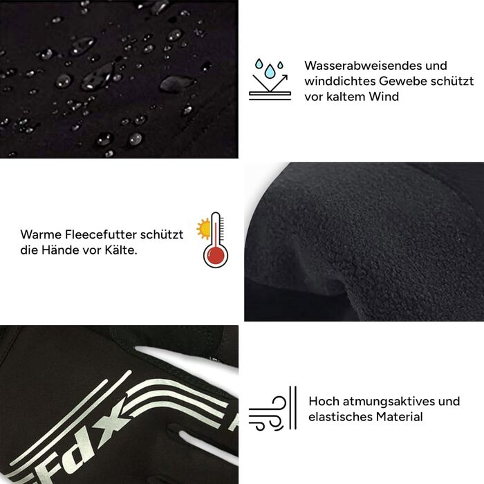 Зимові велосипедні рукавички FDX для чоловіків – вітронепроникні та водовідштовхувальні, з теплим флісом, гелевою підкладкою, підтримкою сенсорного екрану, неслизьким зчепленням – ідеальні для велосипеда, MTB та електровелосипеда (Чорний, XL)