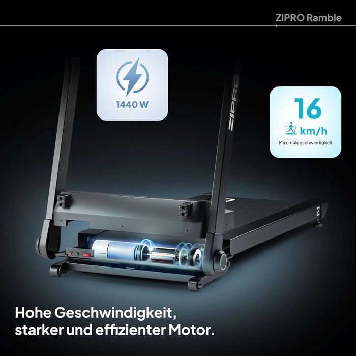 Біговий тренажер ZIPRO Klappbar: 1-16 км/год, 12 рівнів нахилу, LED-дисплей, компактний та тихий, з додатком