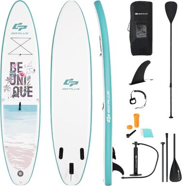 Надувна SUP-дошка COSTWAY 320×76×15 см, комплект: рюкзак, насос, весло, страховка, банджі, ремкомплект, до 150 кг, бірюзова, без сидіння