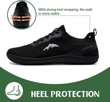 Взуття для ходьби без шкарпеток WateLves: чоловічі та жіночі мінімалістичні трейлранні кросівки, легкі, дихаючі, для фітнесу, 41 EU, чорний