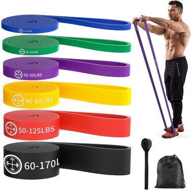 Еластичні гумки для фітнесу, тренувань та розтяжки, 6 шт. (синій, зелений, фіолетовий, жовтий, помаранчевий, чорний)