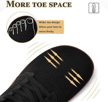 ASHION Взуття для ходьби та бігу без шкарпеток (унісекс), широка модель, чорний колір, 41 EU