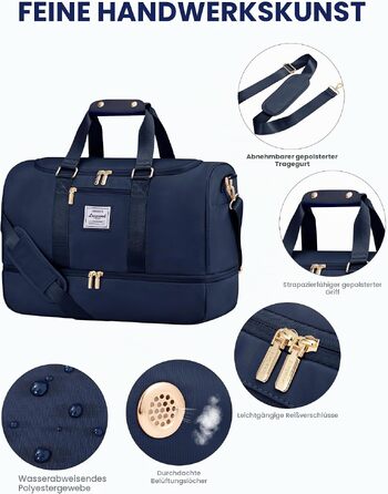 Спортивна сумка для подорожей LOVEVOOK 50L, водонепроникна дорожня сумка-вікенд з косметичкою, відділенням для взуття та вологих речей, синя