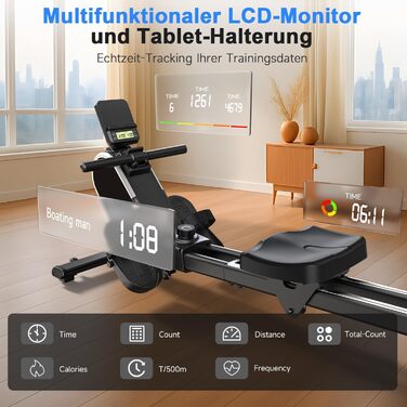 Гребний тренажер CHAOKE для дому, тихий магнітний, з App, 16 рівнів опору, стабільний, до 160 кг, чорний