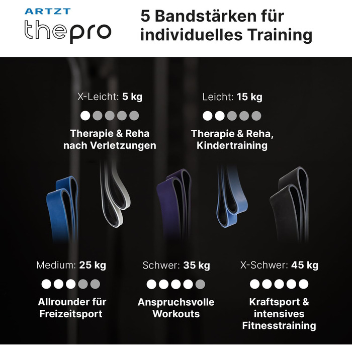 Набір еластичних стрічок для фітнесу ARTZT thepro: 5 рівнів опору, для силових тренувань, розтяжки та реабілітації, Loop Band 208 см