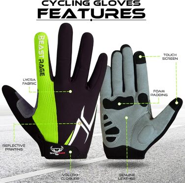 Велосипедні рукавички Beat Rage для чоловіків та жінок, повні пальці, гелеві, антиковзкі, амортизуючі, для важкої атлетики, фітнесу, MTB, (S, повний палець)