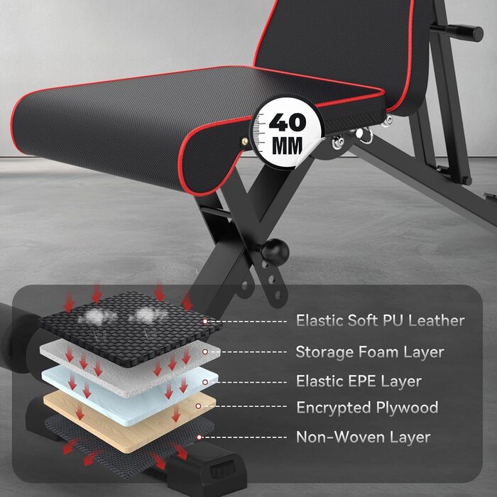 Регульована лавка для тренувань Dskeuzeew з багатофункціональною конструкцією, складається, нахильна спинка з 7 рівнями регулювання та стрічкою, 4 рівні навантаження, 400 кг