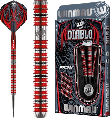 Дротики для дартсу WINMAU Diablo 22 г, сталевий наконечник, вольфрам, з крилами та стрижнями, професійні, паралельний корпус