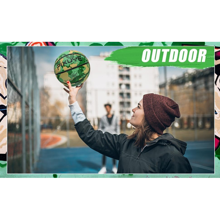 Баскетбольний м'яч Jicsetk, розмір 5/7, дитячий, для гри в приміщенні та на вулиці (камуфляжний, зелений)