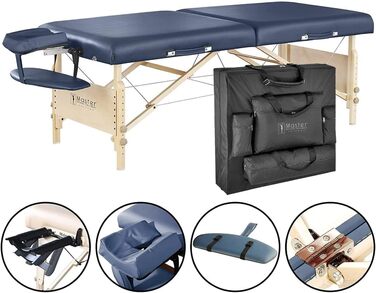 Складаний масажний стіл Master Massage Coronado 71 см, дерев'яний, для косметології та терапії, колір королівський синій