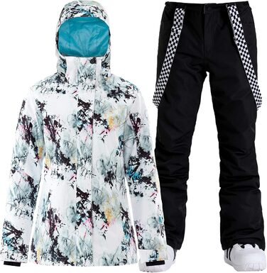 Жіночий гірськолижний костюм GSOU SNOW 2 частини: куртка та штани - водонепроникний, вітронепроникний, дихаючий, з утепленням, теплий, з капюшоном, білий + чорний, розмір S