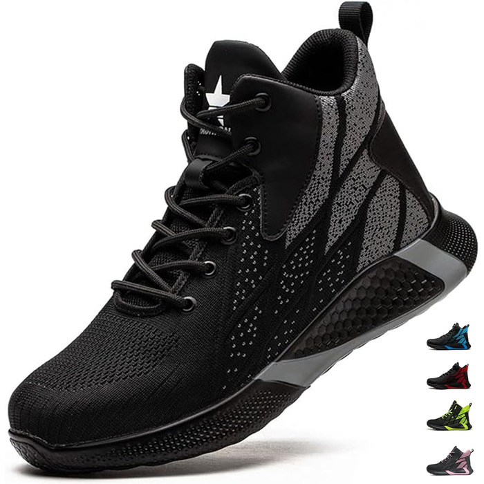 Черевики безпеки легкі чоловічі/жіночі робочі з металевим капом дихаючі антиковзкі черевики з металевим капом 35-48 EU (48 EU, Чорний)