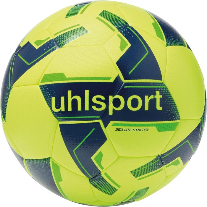Дитячий футбольний м'яч Uhlsport 350 LITE Synergy, розмір 4, для тренувань і ігор у приміщенні та на траві, флуо-жовтий/темно-синій/флуо-зелений, для дітей 10-12 років