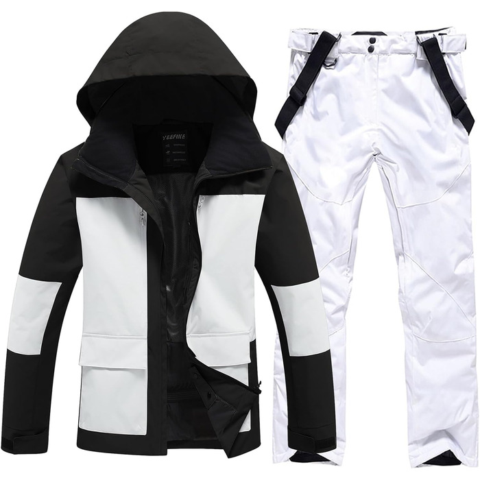 Комплект гірськолижний чоловічий HOTIAN: куртка та штани, водонепроникний, дихаючий, знімний капюшон, для сноуборду та гірськолижного спорту (S, BK+WT)