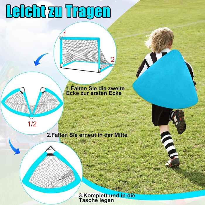 Ворота для футболу CATCHLUCK для дітей, 2 шт. у наборі, 100x80x80 см, блакитні