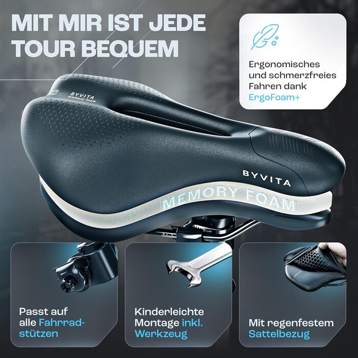 Велосипедне сідло BYVITA ErgoFoam+ - максимальний комфорт, ергономічне сідло для жінок та чоловіків (Mountainbike)