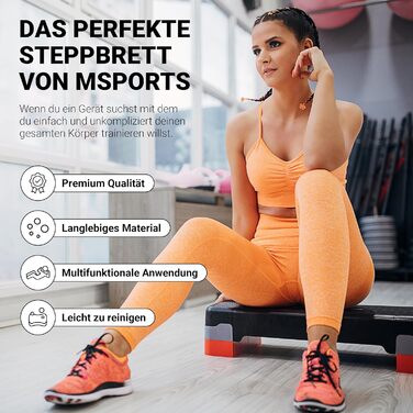 Фітнес степ-платформа MSPORTS для дому, регульована висота, чорна, з плакатом вправ та безкоштовним додатком