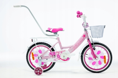 Дитячий велосипед для дівчинки 16 дюймів, рожевий, з кошиком та додатковими колесами
