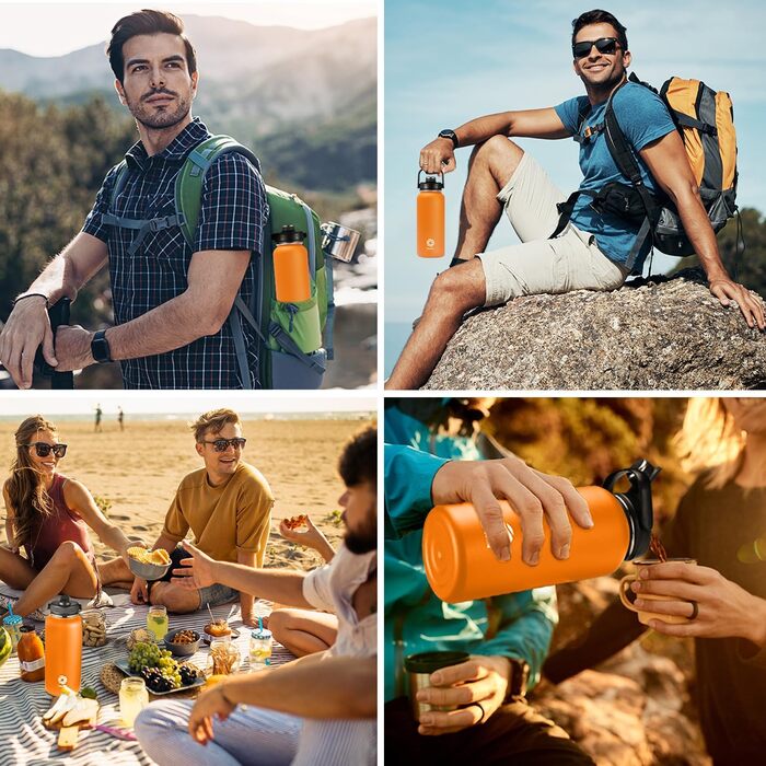 Fjbottle пляшка для води з нержавіючої сталі зі соломинкою 950/1200 мл, 2 кришки, BPA Free, герметична термофляга для спорту, велосипеда, школи, газованої води, фітнесу