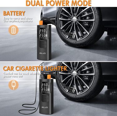 Електричний компресор ELZO для велосипедів, м'ячів та авто: 150 PSI, 7500mAh, LCD-дисплей, автостоп