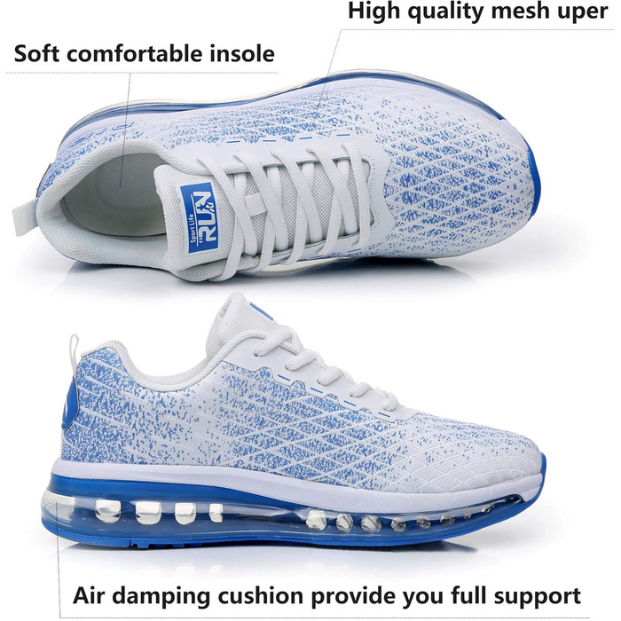 Кросівки для бігу Azooken для чоловіків та жінок: спортивні, для джогінгу, тенісу, вуличної бігу, активного відпочинку, фітнесу, трейлраннінгу. Розміри 36-47, білий та синій колір.