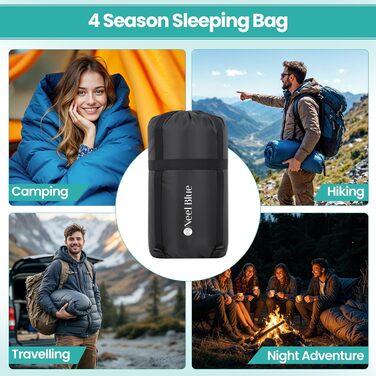 Спальний мішок Mumienschlafsack для дорослих - легкий, компактний, водонепроникний з капюшоном, 220x85см, теплий, пральний, для кемпінгу, походів, подорожей, зелений (королівський синій)