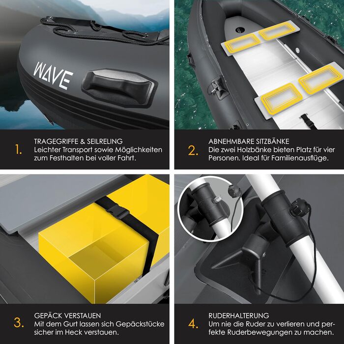 Надувний човен KESSER® Wave 320 см Комплект 6 в 1: човен, лавка, насос, весла, ремкомплект, сумка. Можливість встановлення мотора, для солоної води, антрацит