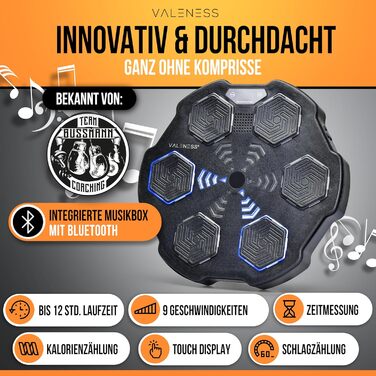 Музична бокс-машина VALENESS® – Smart бокс з музикою та LED, бокс-автомат для стіни, комплект з боксерськими рукавичками. Ідеальне тренування боксу вдома для дітей та дорослих (ручна музична бокс-машина)