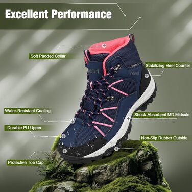 Черевики для трекінгу жіночі, туристичні черевики, водонепроникні, для хайкінгу та кемпінгу, Marineblau, 42 EU
