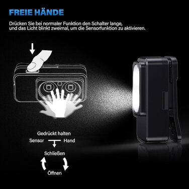 LED налобний ліхтар Sidark з акумулятором, 2 шт. - 8 режимів, сенсор, водонепроникність IPX7, магнітний, для кемпінгу та активного відпочинку