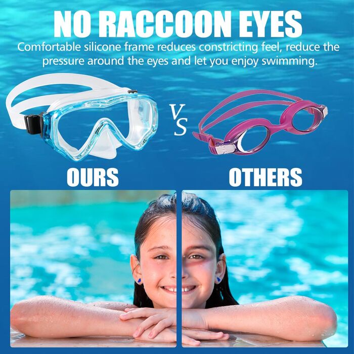 Набір для снорклінгу для дітей HIKOTEY, сухий снорклінг, маска для плавання з антизапотіваючим покриттям, водонепроникні вушні затички, блакитний (B1-Blau 2)