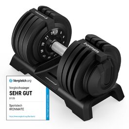 Ironmate Регульовані гантелі для дому, 1.5-18/24/40 кг, з набором дисків, 12-16 ваг, компактні, з неслизьким грифом, для силових тренувань, з підставкою (Ironmate 24 чорні)
