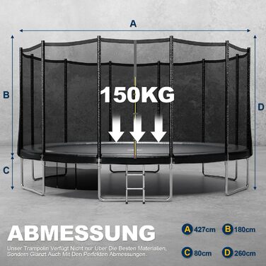 Трамплін JUMMICO Outdoor Ø 427 см з GS-сертифікацією, для дітей, з драбиною та боковою кишеню (Чорний)
