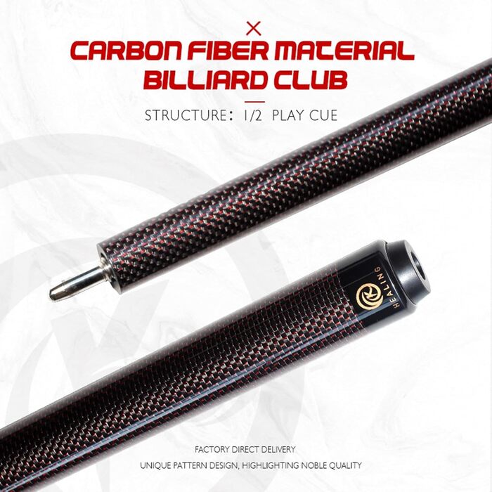 Кю Білліард KHEALING з карбону, 58 дюймів, 1/2-дюймова структура, 3-зубчастий з'єднувач, наконечник 12.4 мм, вага 540-567 г, для професійних гравців, червоний