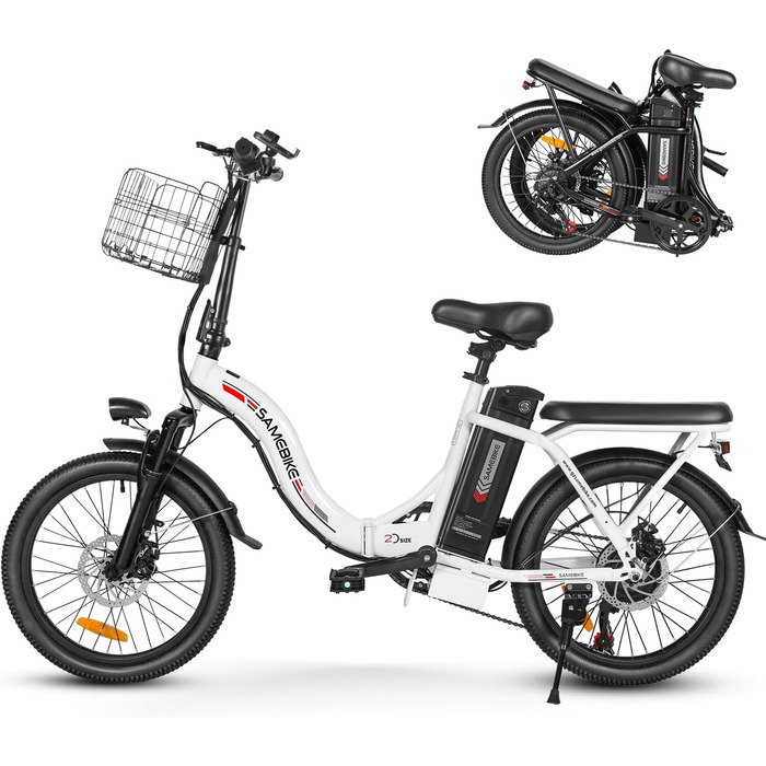 Електровелосипед складаний SAMEBIKE 20 дюймів, 36В/12Аг знімна батарея, гідравлічні гальма, для дорослих чоловіків та жінок