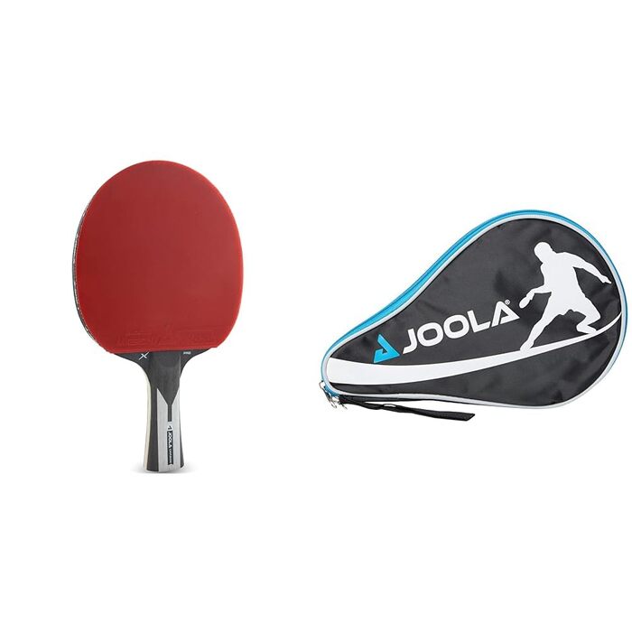 Пінг-понгова ракетка JOOLA Carbon X Pro ITTF, 7 зірок, 2 мм гума, чорно-сіра, унісекс, для дорослих. Захисний чохол для ракетки, синій