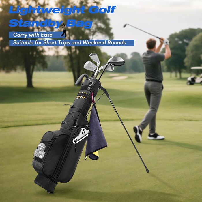 Чохол для гольф-клубів на 7 місць, компактний дизайн, легкий, з ергономічним ременем (Чорний)