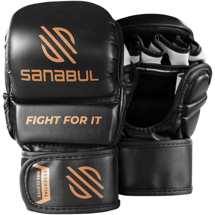 Рукавички для MMA Sanabul Essential 7oz Чорно-срібні (L-XL) - для спарингу та тренувань