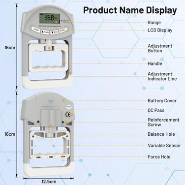 Електронний динамометр Kuptone 90кг / 200lbs з набором дисків для вимірювання сили стискання руки
