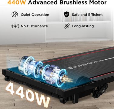 CITYSPORTS Біговий тренажер з нахилом 10%, електричний біговий килимок для дому та офісу, швидкість 1-6 км/год, 440W тихий мотор, LED-дисплей, Bluetooth, амортизація, вантажопідйомність 110 кг