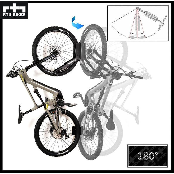 Кріплення для велосипеда RTR BIKES Kranked Twist – поворотне на 180°, для електровелосипедів та MTB до 30 кг, підходить для коліс 24-29 дюймів та шин 3,5